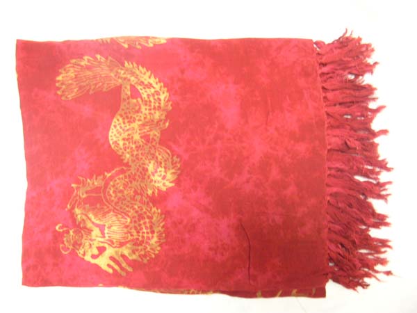 Handmade wraparound manufacturer imports Chinese dragon in golden print on beautiful red sarong