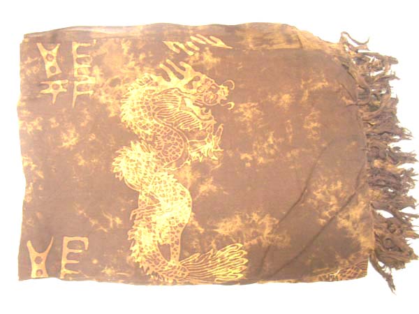 Free wholesale catalog, buy Festive dragon design in gold on brown batik fashion shawl 
