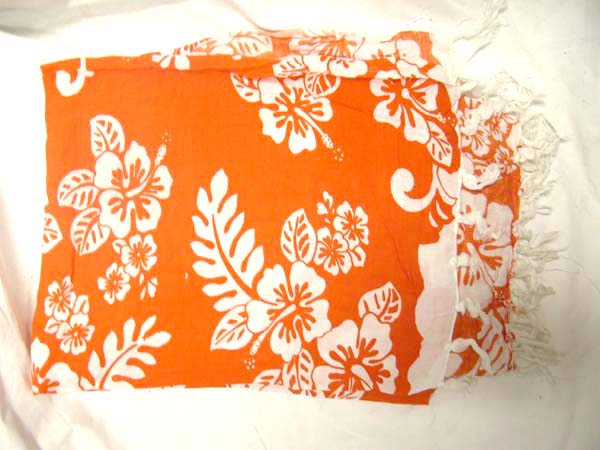 Indonesian pareo sarongs shopping warehouse, Hawaiian travel sarong with white hibiscus flowers on red