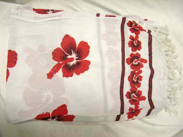 Beach clothing store supplies, Ladies classic pareo wrap skirt with red hibiscus flower print  at wholesale cost