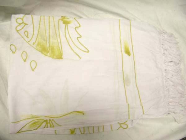 Online clothing express factory, Artist designed tropical fish motif bali bali sarong in green and white