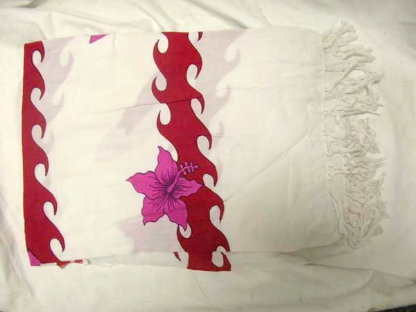 Aloha surf beach blanket sarong with red wave and hibiscus flower design from international gift sourcing catalog shop