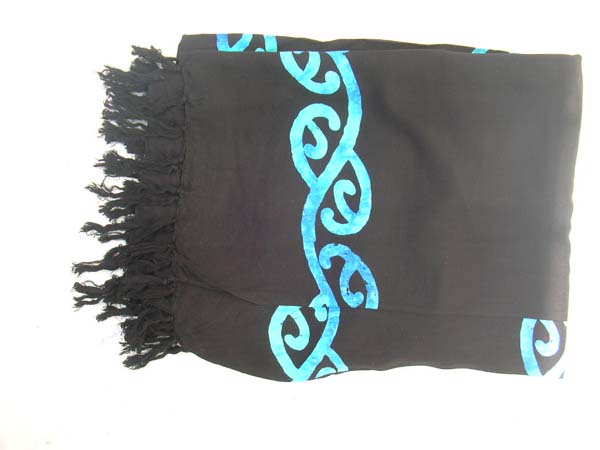 Sea blue vine decor on black beach blanket sarong from summer fashion import b2b trader