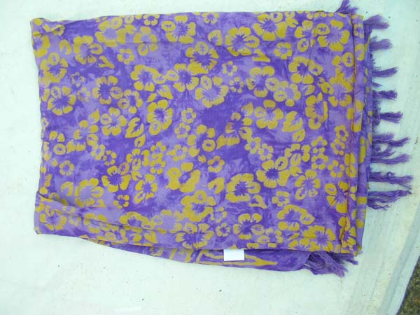 Resort boutique importer supplies Ladies purple swimwear coverup in purple with yellow floral print