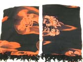 Tropical island designed leisure wear sarong in orange and black, wholesale retail outlet