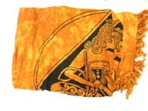 Unique Celtic artwork on orange batik shawl wrap from international clothing trader