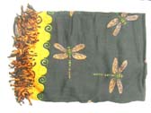 Dragonfly on artisan inspired batik shawl with yellow wave design from wholesale manufacturing exporter