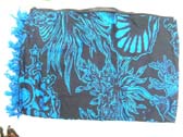 Leisure clothing factory outlet, Sea life flower design on casual wear beach sarong in blue and black 