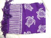 Unique beach wear collection boutique, Exotic turtle theme on purple and white island style batik scarf 