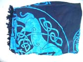 Uffington horse inspired Celtic art design with knot on blue and black batik wrap, wholesale supply catalog