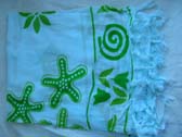 Leisure apparel wholesale distributor, Green seashell theme on white bali bali bikini wrap around