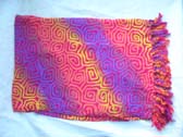 Ladies artsy sarong catalog shopping, Unique spiral design on purple, yellow, and pink striped batik scarf