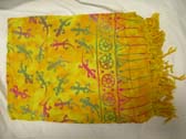Online sarongs supply gallery, Tropical wear balinese sarong in yellow with red and green gecko pattern