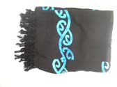 Sea blue vine decor on black beach blanket sarong from summer fashion import b2b trader