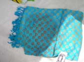 Clothing factory exchange outlet, Golden spiral fashion print on light blue batik shawl wrap