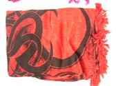 Tattoo styled tribal art design in black on red bali bali pareo wrap shawl  from import wholesale exchange gallery