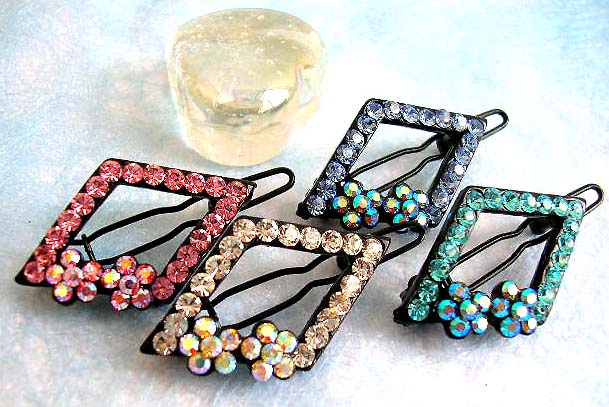 2005 fashion trend supply, flower decor diamond shape hair clip with cz 