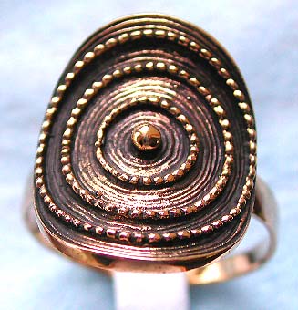 wholesale business online jewelry catalog offering bronze ring with dotted spiral shield shape design