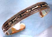 bronze bangle bracelet with multi carved-in fish and double mini rope shape pattern decor along