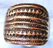  bronze ring with carved-in double diamond chain and triple line pattern decor shield shape central design