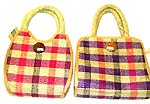 Assorted color and design hand bag with handle and button, natural material fashion accessory