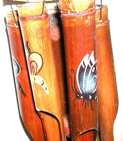 Wholesale wind chime - brown bamboo wind chime with assorted color butterflies.