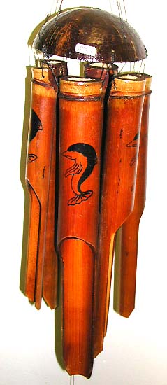  wind chime - light brown bamboo wind chime with dolphin.