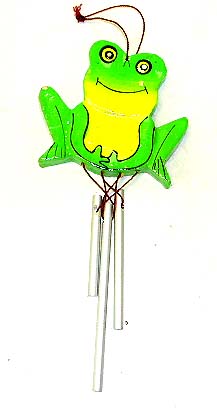 Craft wind chime - individually wood carving frog with metal wind chime. 