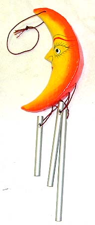 Unique wind chime - individually carving moon with metal wind chime. 