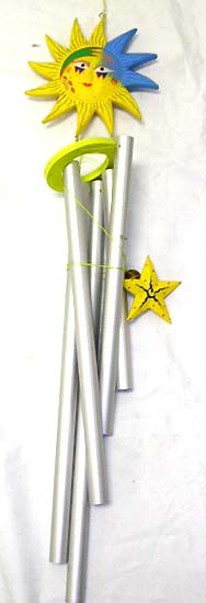 Music of sphere wind chime - individually carving yellow sun face with metal wind chime.