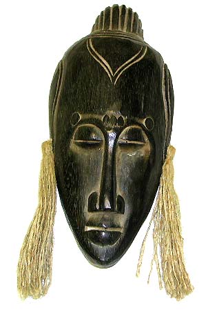 Femal mask - black lady face with eyes closed and rope earring.