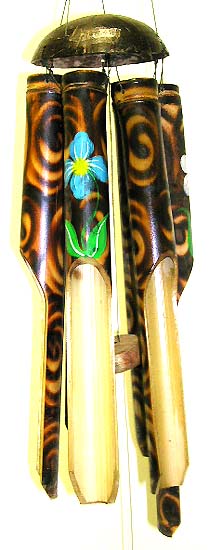 Wholesale Indonesian Product, Wholesale Windchime -Bamboo windchime with flower and fire symbol painted on