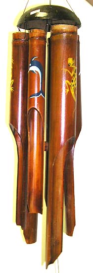 Arts and Crafts Made from Bali, Wholesale Windchime - Bamboo windchime with dolphin and gecko painted on