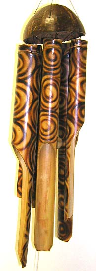 Designer home accessory supply in woodcaring supplier distribute bamboo windchime with large fire symbol painted on 