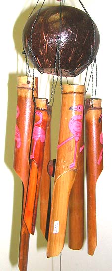 Bali Direct Tribal Craft Wholesale Windchime -Bamboo windchime full with flamingo painted on