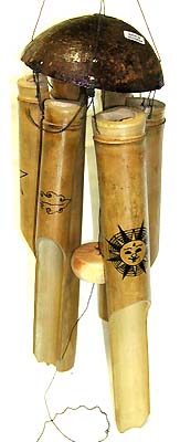Solar windchime-plain bamboo windchime with sun, moon, star, and cloud drawings