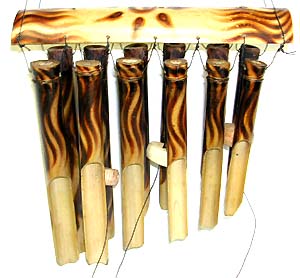 Garden windchime - 12 pipes bamboo with glowing fire pattern on each pipe