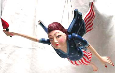 God bless America - flying American lady holding peacful fire