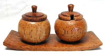 Kitchen table accessories - 2 coconut made of pots on tray