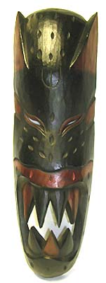 Primitive ceremony decoration - green fox face mask with sharp teeth 