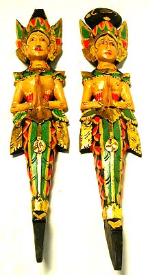 Ceremonial masks - color painted male and femal buddha set (2 pieces)