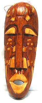 Geckos Motif - brown mask with gecko on each side of face and forehead, mouth opened and eyes closed