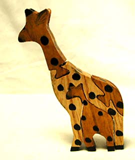 Unique gift - color painted wooden giraffe puzzle set