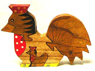 Yard decoration - wooden puzzle of color panited hen
