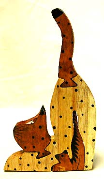 Pet lover gift - wooden color painted puzzle of cat with tail up
