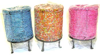 Wholesale candle accessories - assorted color beaded candle holder with stand 