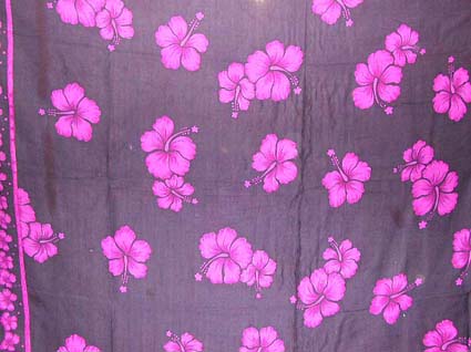 Wholesale summer apparel, Wholesale sarong - purple Hawaii flower design on black background color