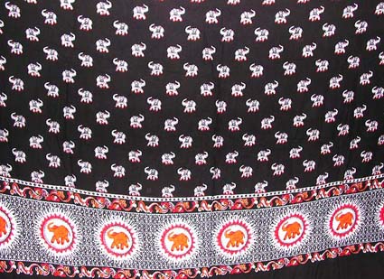 Batik sarong,summer dress -Multi mini elephants and a roe of orange elephant in circle design color black fashion sarong wrap