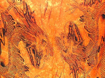 Batik sarong,summer dress -Black double dragons in yellow smoke design Batik sarong 