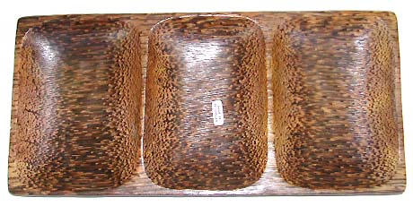 Kitchenware wholesale online shop - smooth finishing 3-section long retangular coconut wood tray 